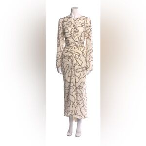 Veronica Beard Cream and Brown Long Sleeve Dress